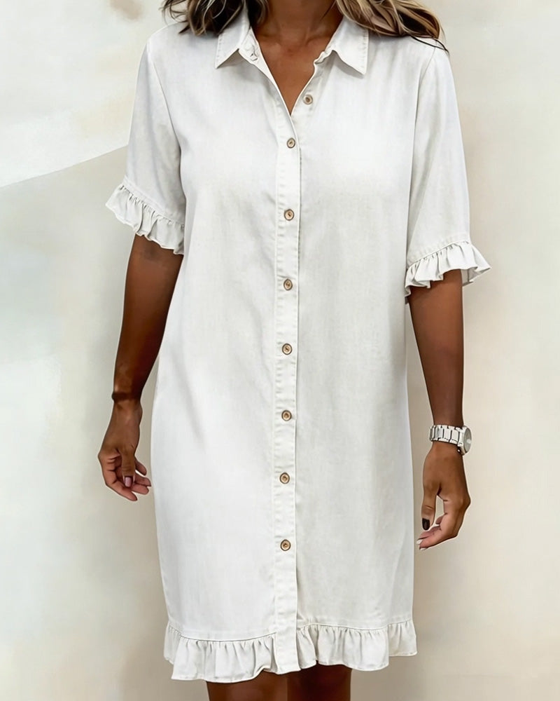 Klänning Denim Rynkning Skjorta