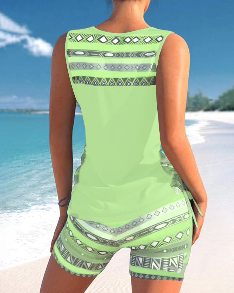 Tankinis mit geometrischem Print und V-Ausschnitt