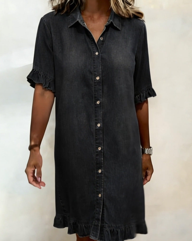Klänning Denim Rynkning Skjorta