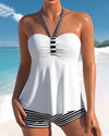 Rückenfrei gestreifter Tankini