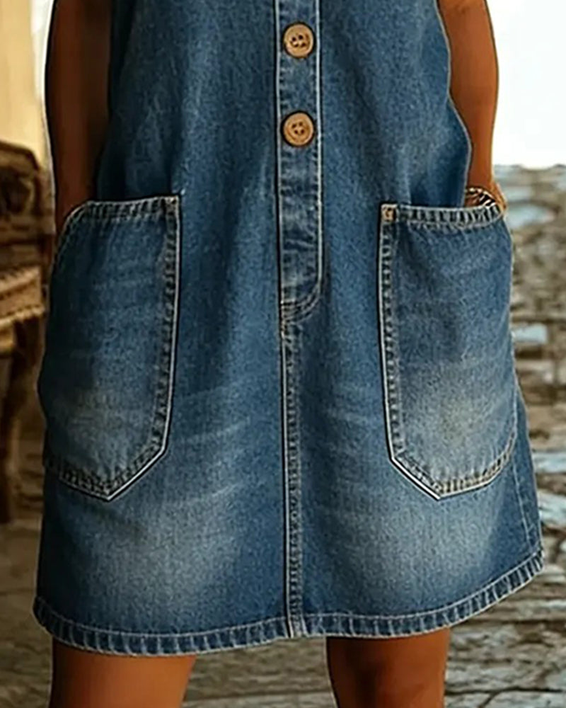 Klänning Avslappnad Ficka Väst Denim