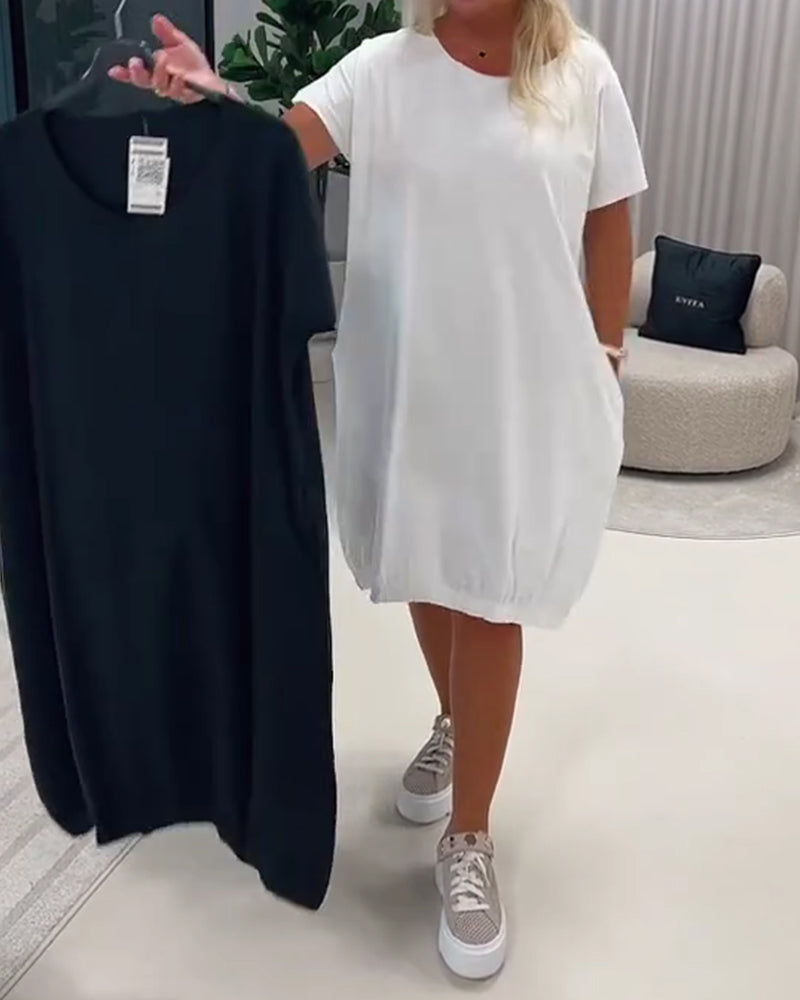 Klänning Kortärm Rund Halsringning Loose-Fit