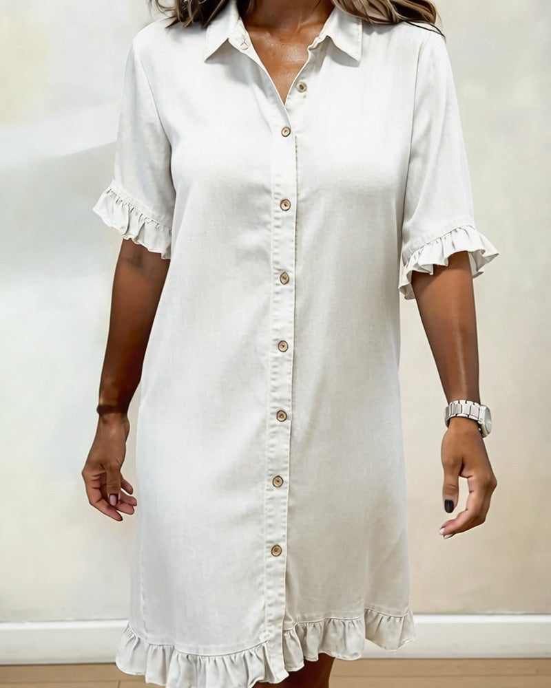 Klänning Denim Rynkning Skjorta