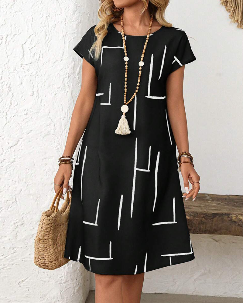 Klänning Dam Sommar Casual Tryck Rund Hals