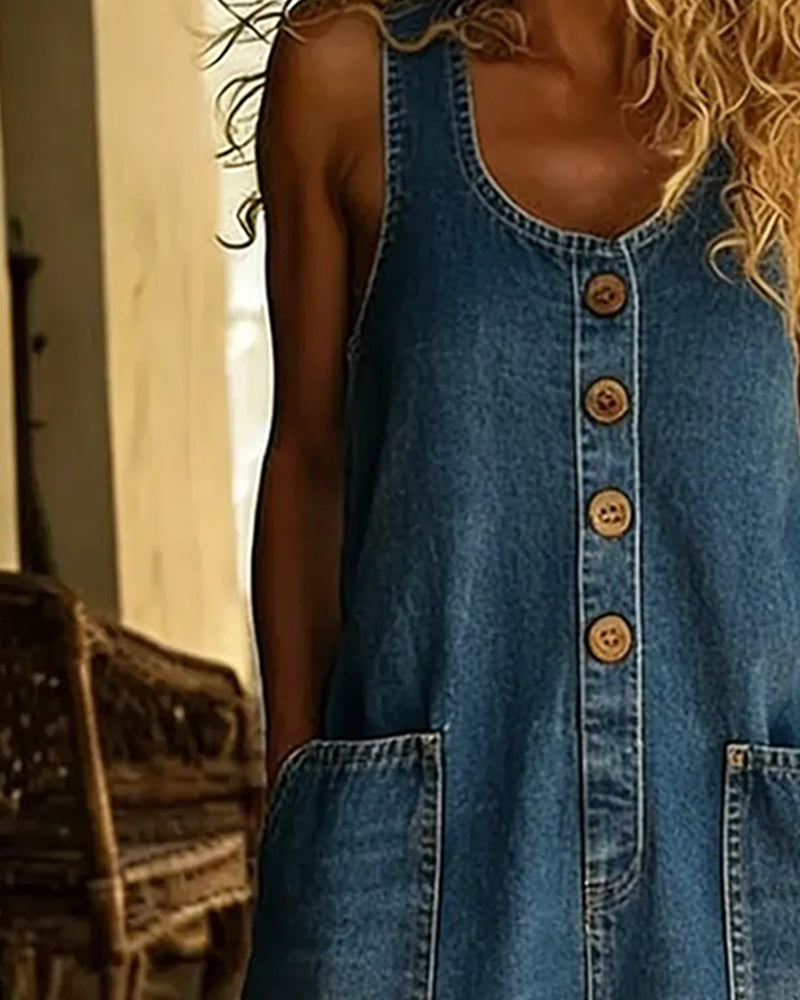 Klänning Avslappnad Ficka Väst Denim