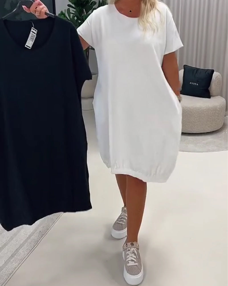 Klänning Kortärm Rund Halsringning Loose-Fit