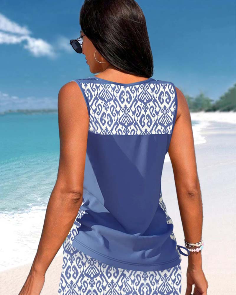 Tankinis mit geometrischem Print und V-Ausschnitt