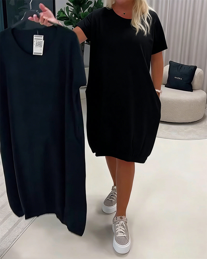 Klänning Kortärm Rund Halsringning Loose-Fit