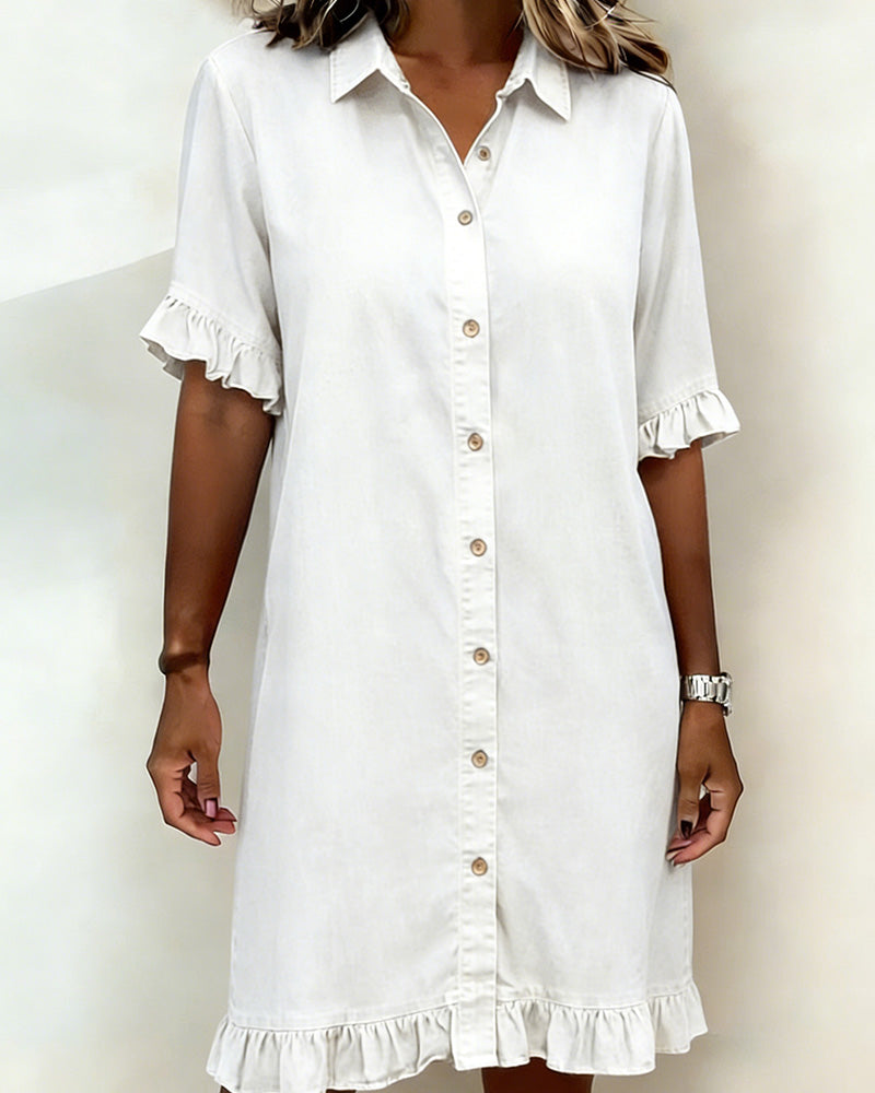 Klänning Denim Rynkning Skjorta