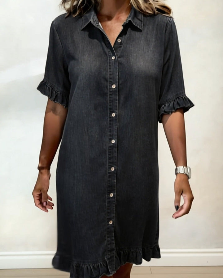 Klänning Denim Rynkning Skjorta