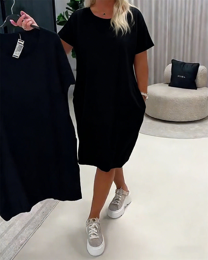 Klänning Kortärm Rund Halsringning Loose-Fit