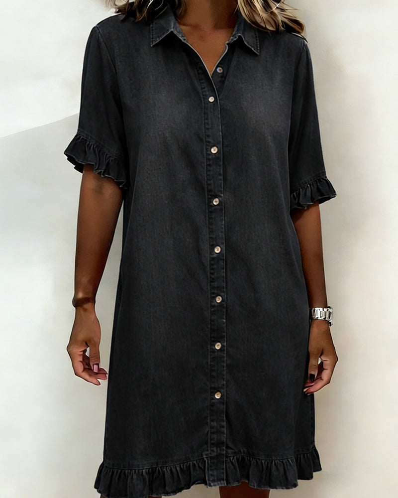 Klänning Denim Rynkning Skjorta