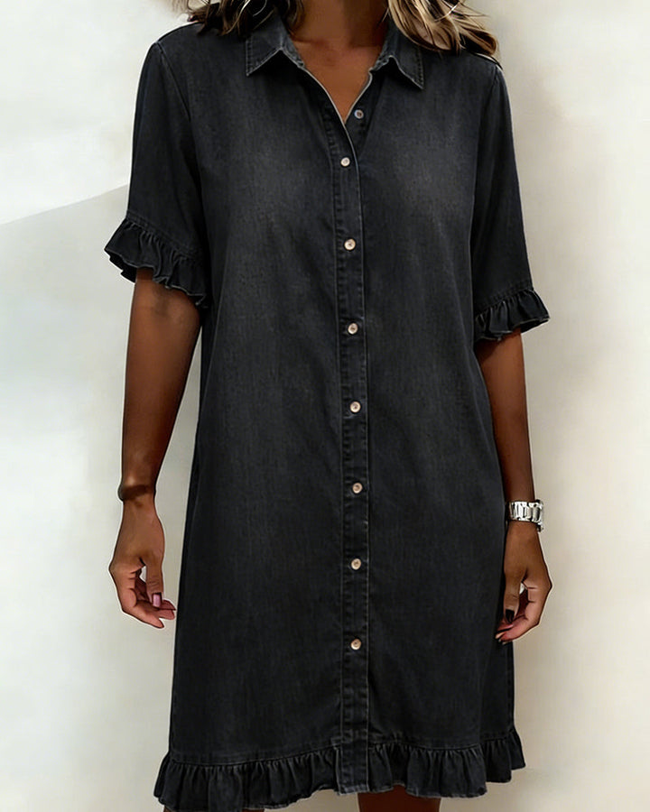 Klänning Denim Rynkning Skjorta