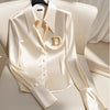 Satin Blouses Office Lady Long Sleeve Button