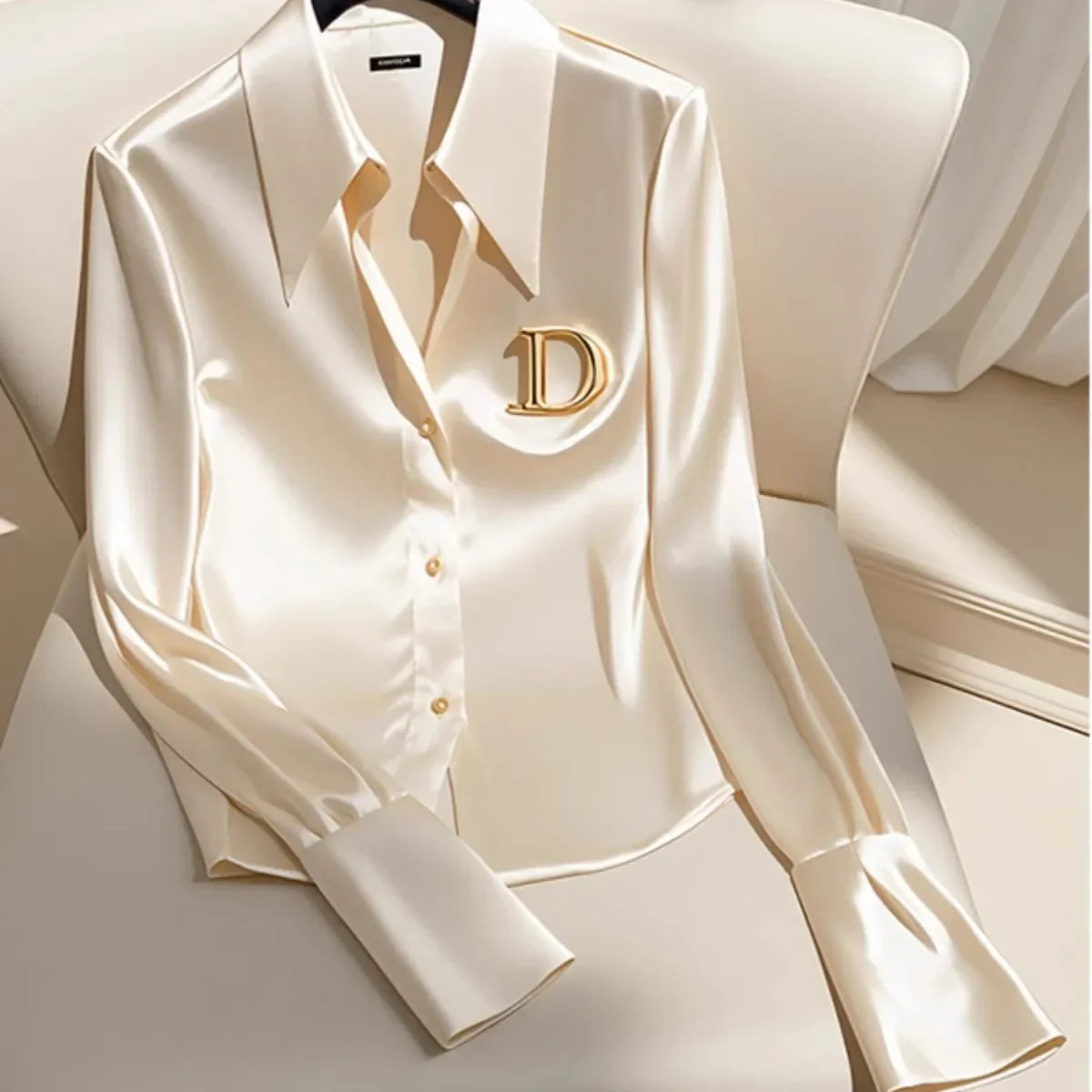 Satin Blouses Office Lady Long Sleeve Button