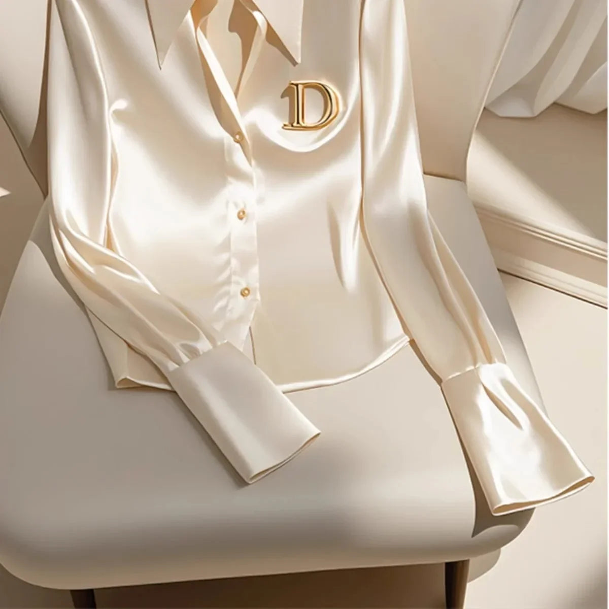 Satin Blouses Office Lady Long Sleeve Button