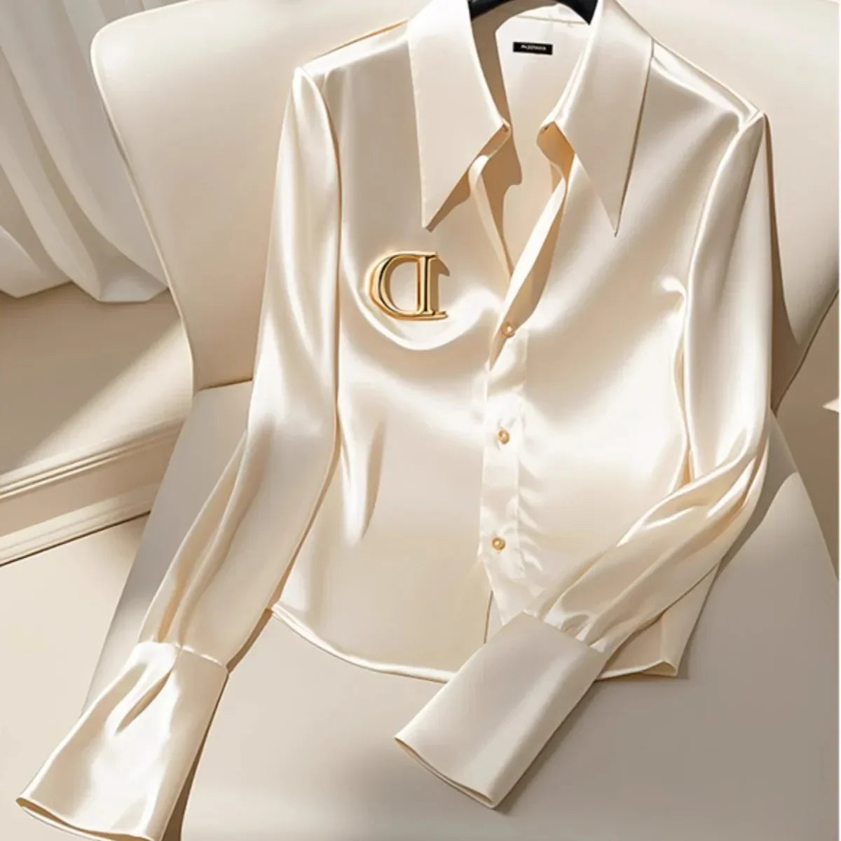 Satin Blouses Office Lady Long Sleeve Button