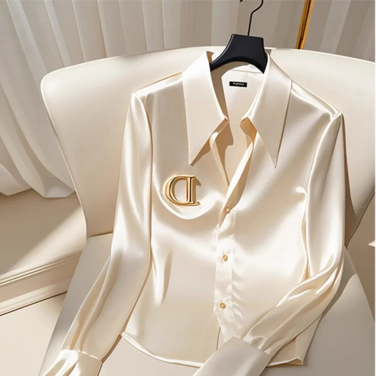 Satin Blouses Office Lady Long Sleeve Button