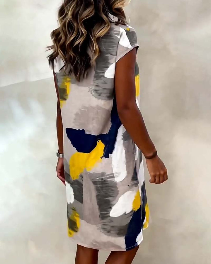 Klänning Runt Halsringning Tie-Dye Tryckt