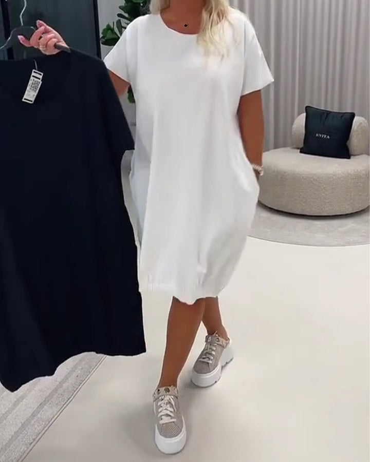 Klänning Kortärm Rund Halsringning Loose-Fit
