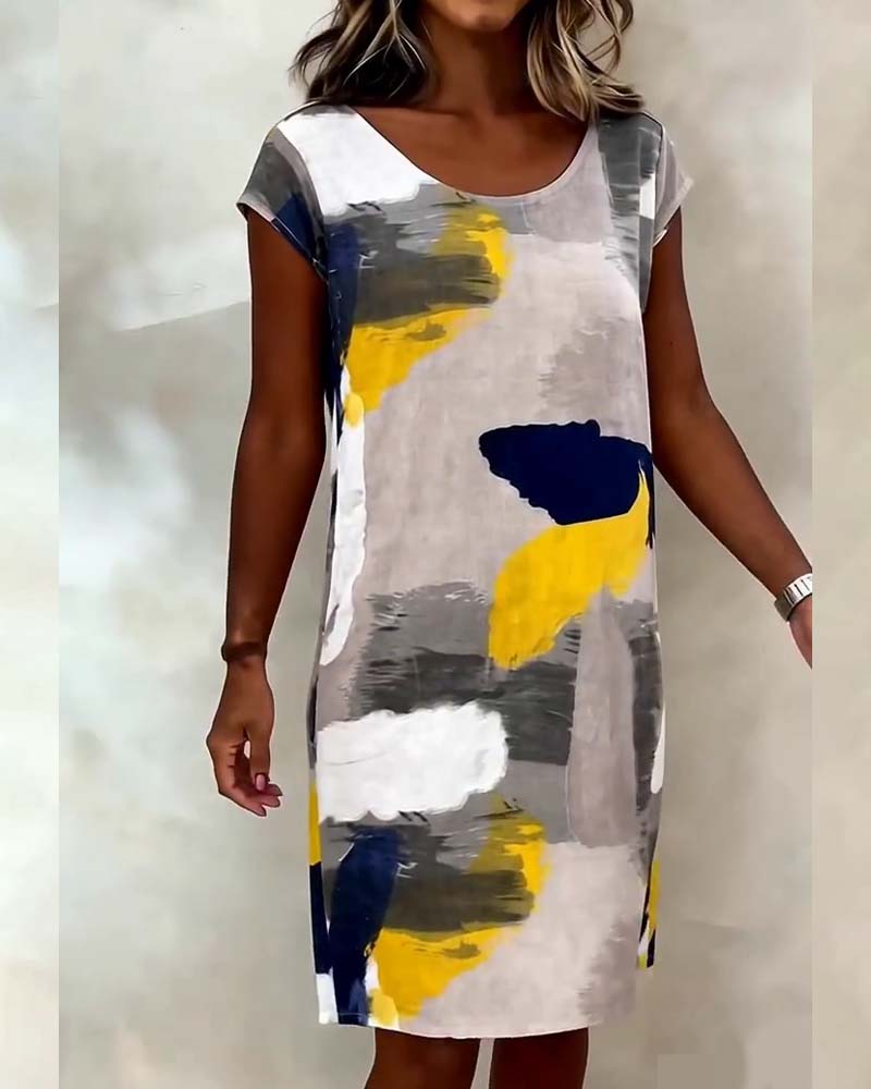 Klänning Runt Halsringning Tie-Dye Tryckt