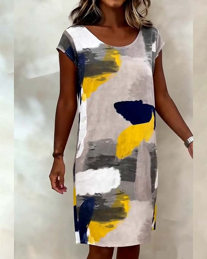 Klänning Runt Halsringning Tie-Dye Tryckt