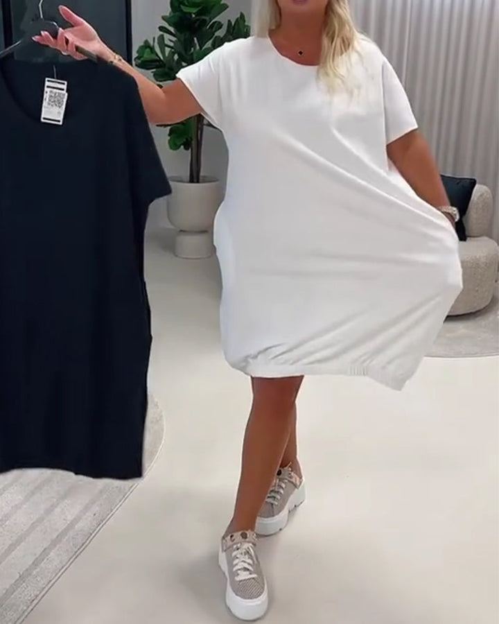 Klänning Kortärm Rund Halsringning Loose-Fit