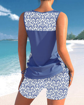 Tankinis mit geometrischem Print und V-Ausschnitt