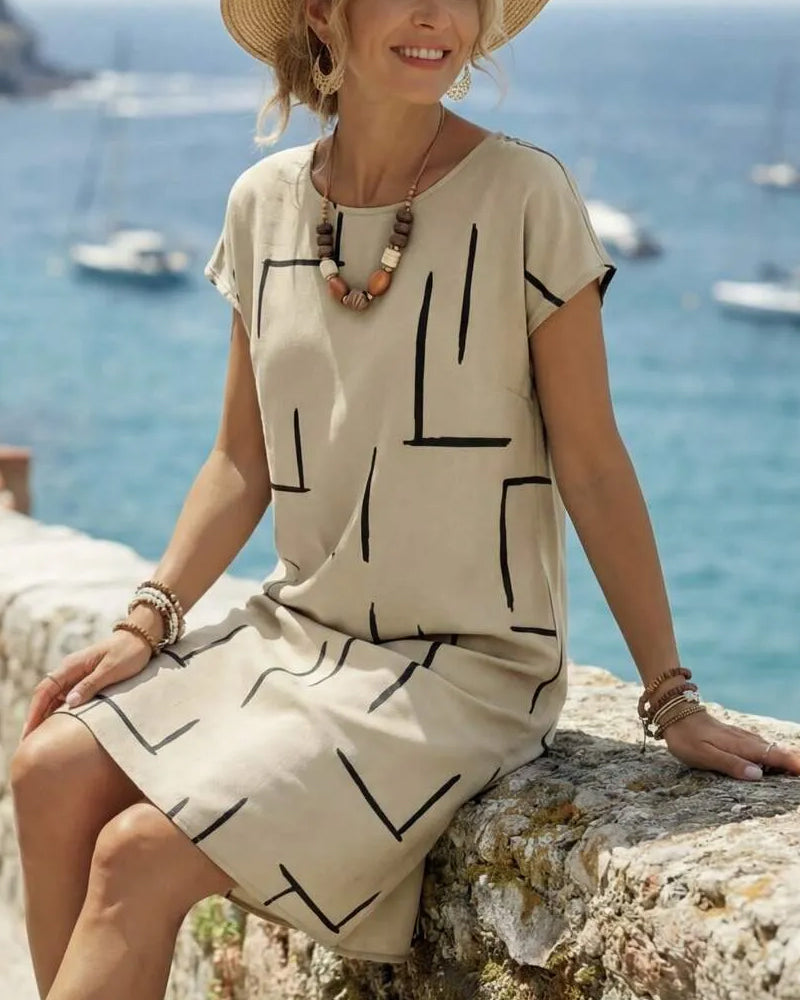 Klänning Dam Sommar Casual Tryck Rund Hals