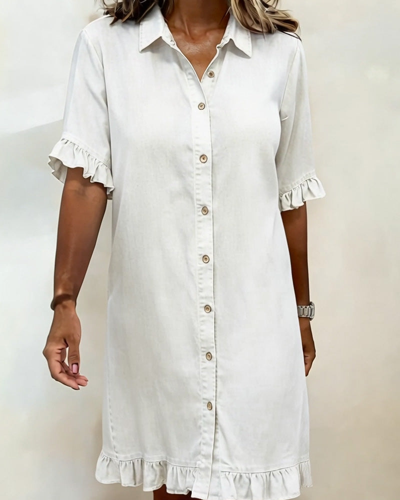 Klänning Denim Rynkning Skjorta