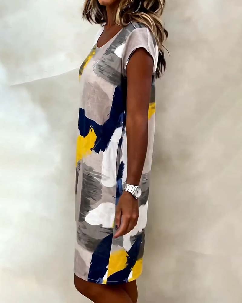 Klänning Runt Halsringning Tie-Dye Tryckt