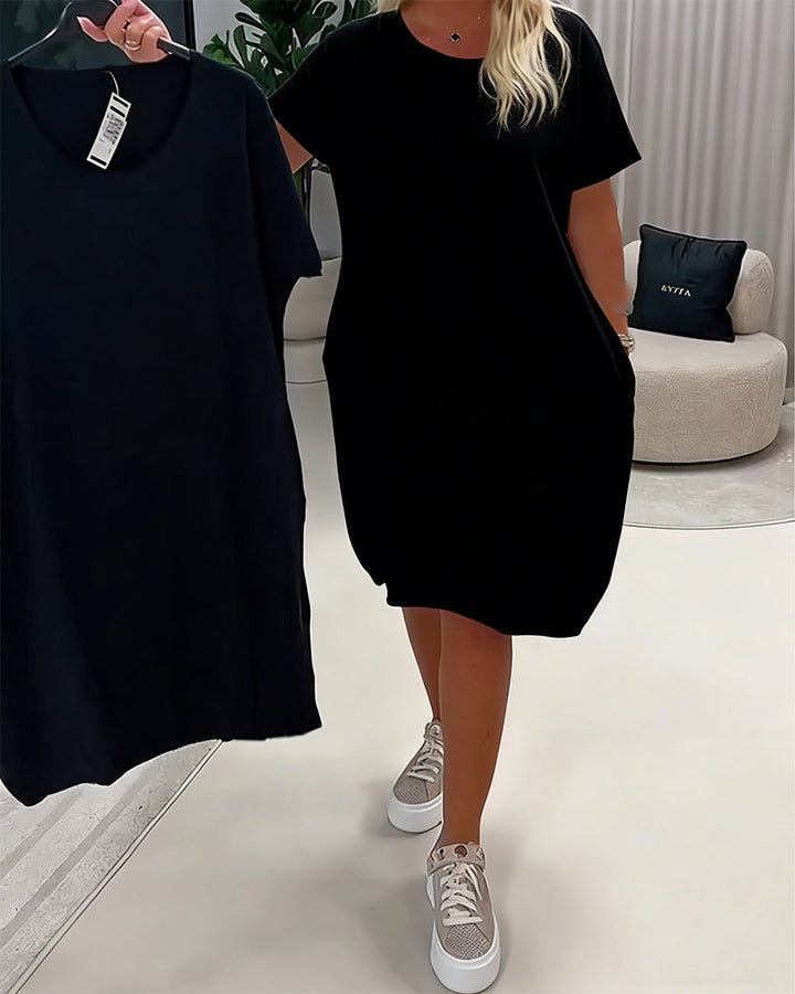 Klänning Kortärm Rund Halsringning Loose-Fit