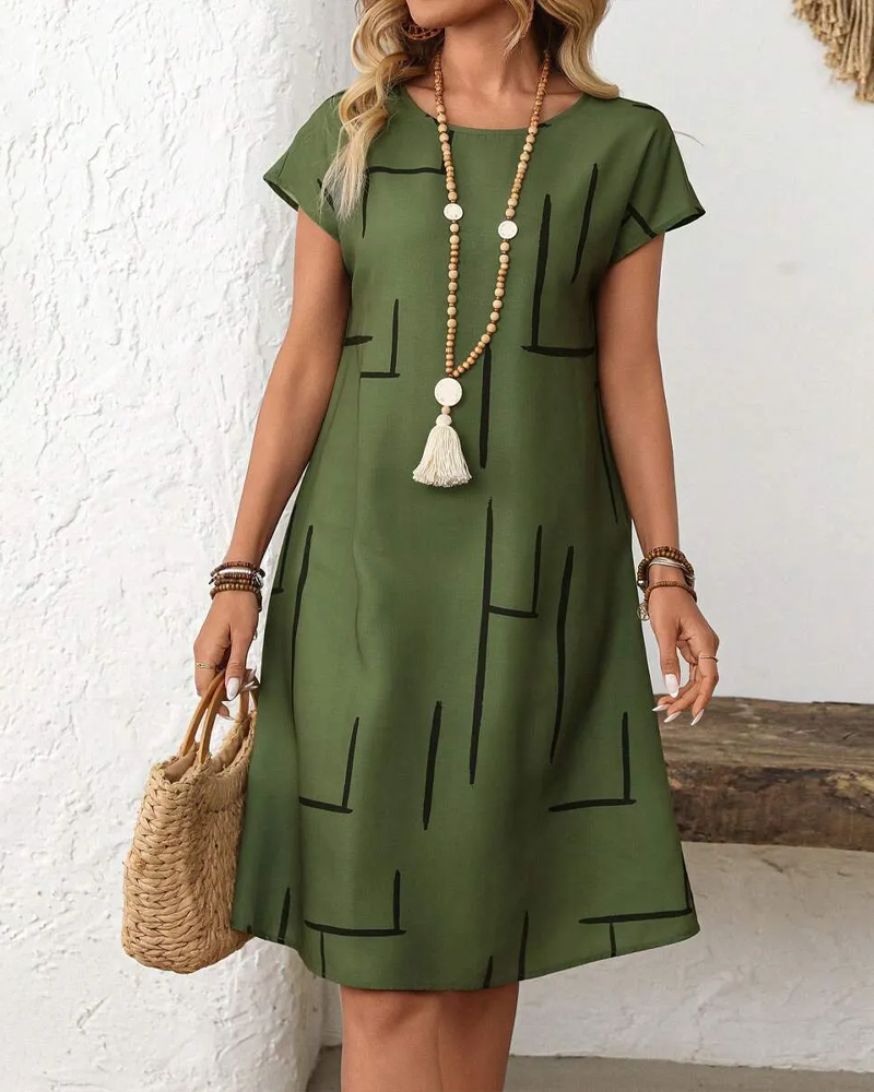 Klänning Dam Sommar Casual Tryck Rund Hals