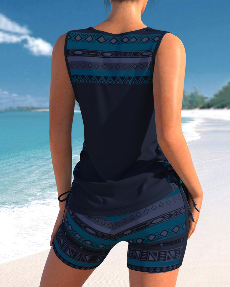 Tankinis mit geometrischem Print und V-Ausschnitt
