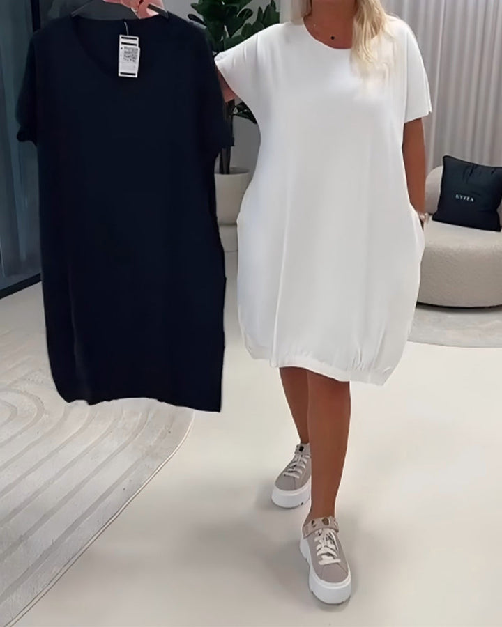 Klänning Kortärm Rund Halsringning Loose-Fit