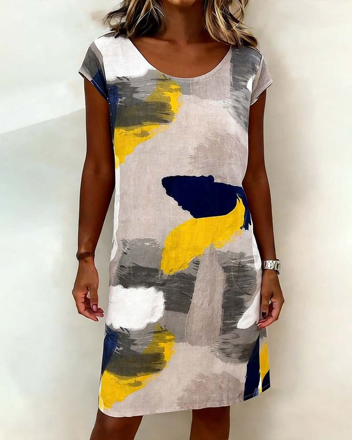 Klänning Runt Halsringning Tie-Dye Tryckt