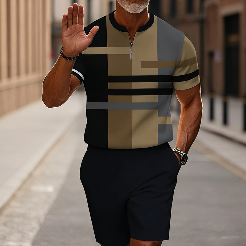 Herrset med skjorta och shorts med dragkedja